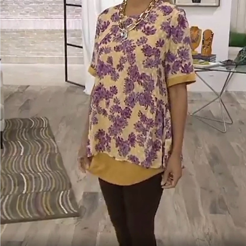 LOGO by Lori Goldstein Jacquard Woven Blouse layered with Knit Tank SIZE 1X - Picture 5 of 5